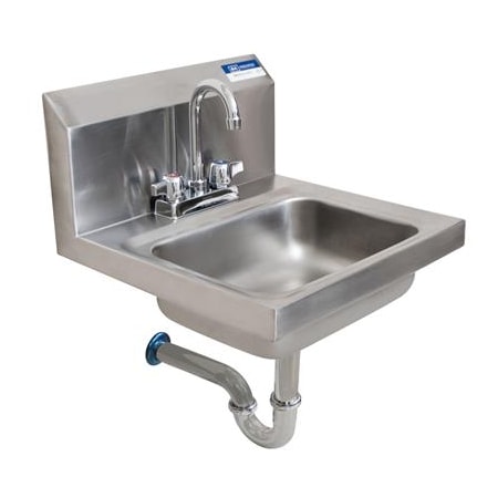 Bk Resources Hand Sink Stainless Steel W/ Faucet, P-Trap 2 Holes 13-3/4"x10"x5" BKHS-D-1410-PT-G